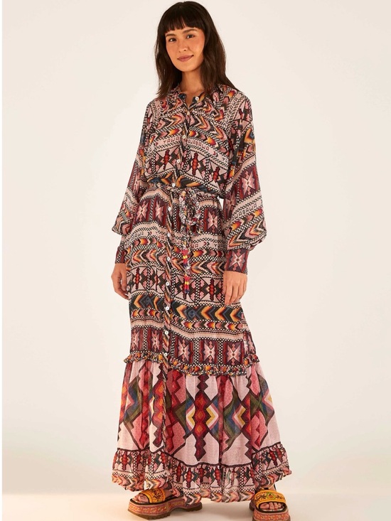 FARM Rio Dresses & Skirts - FARM Rio Amulet Maxi Dress - Multicolor Geo Print Boho